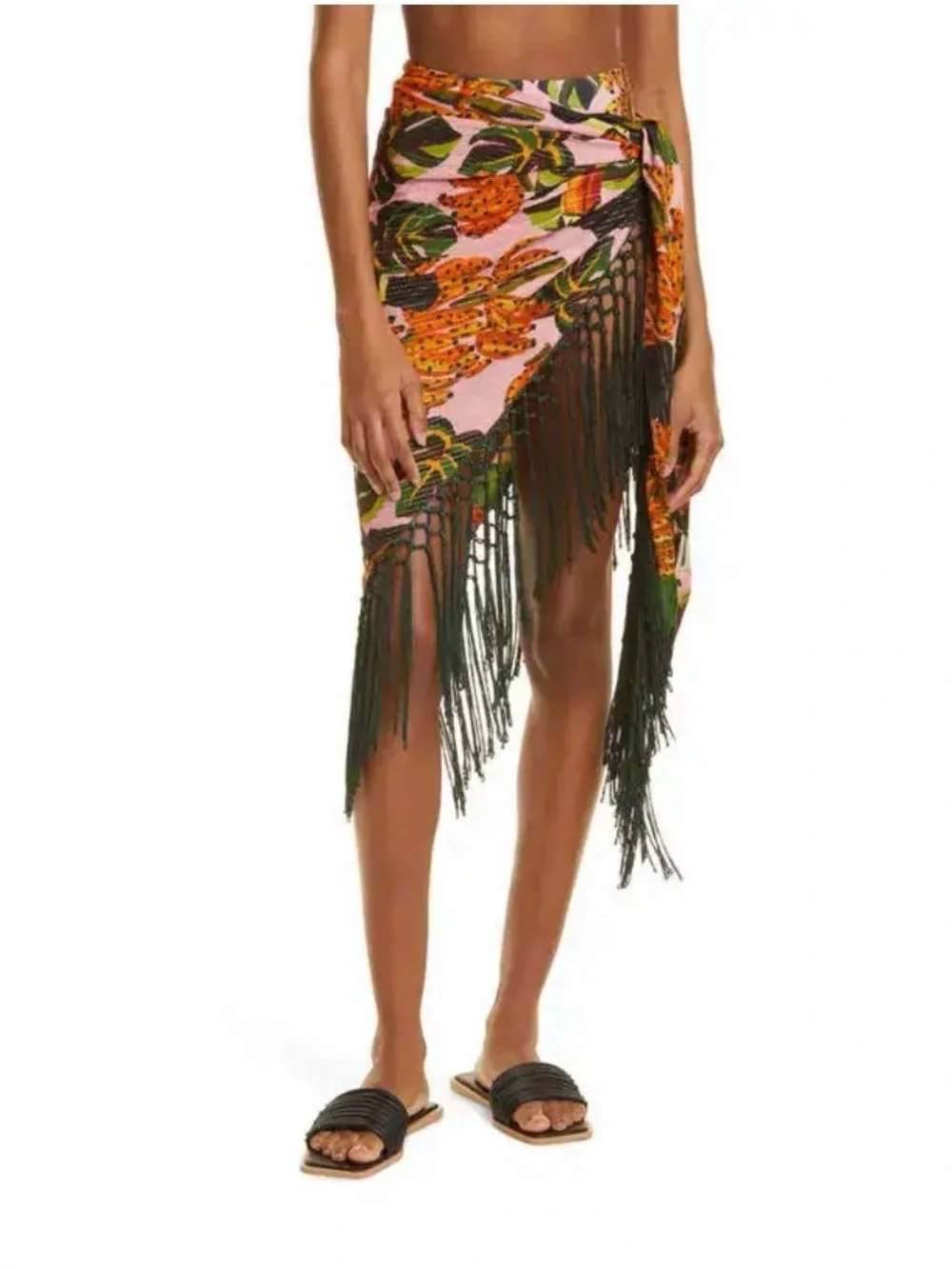 FARM Rio Green & Orange Toucan Fringe Throw